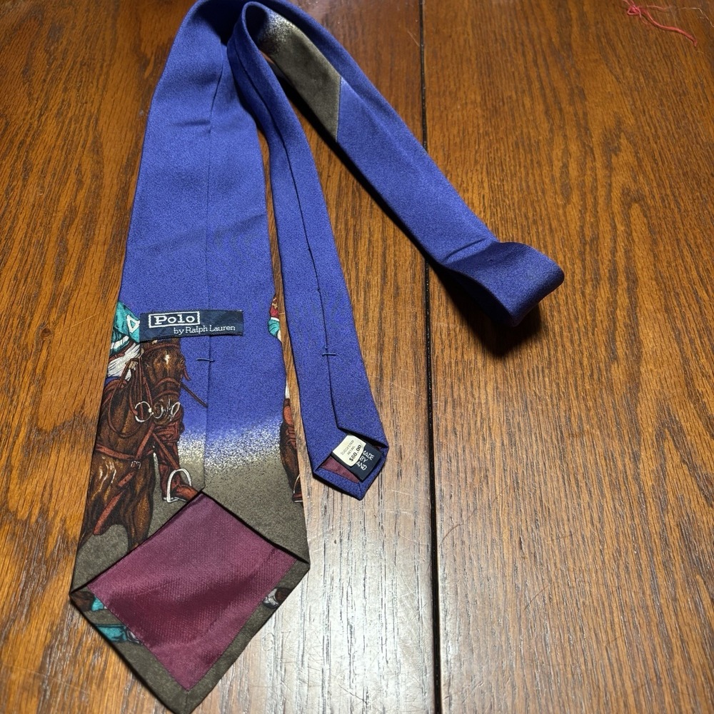 Vintage Polo By Ralph Lauren Handmade Silk Necktie Equestrian Large Print - Picture 3 of 5